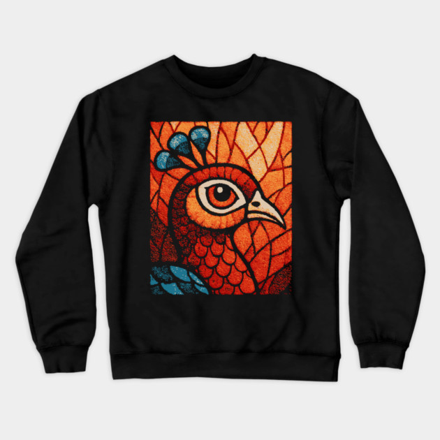 The Peacock | An Art Nouveau Stained Glass Graphic Crewneck Sweatshirt by TuncGK