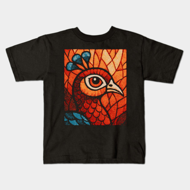 The Peacock | An Art Nouveau Stained Glass Graphic Kids T-Shirt by TuncGK