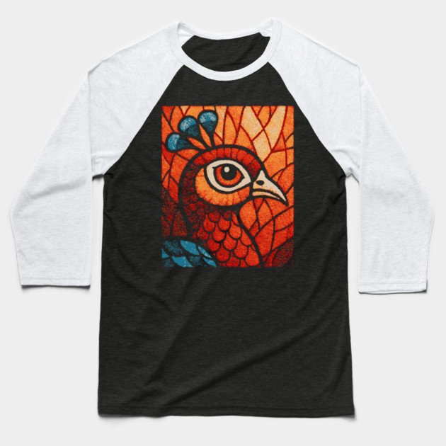 The Peacock | An Art Nouveau Stained Glass Graphic Baseball T-Shirt by TuncGK