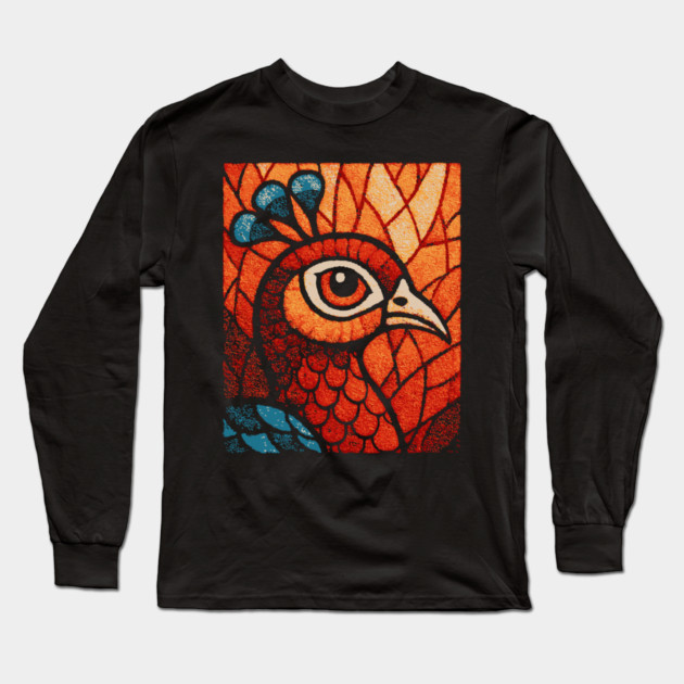 The Peacock | An Art Nouveau Stained Glass Graphic Long Sleeve T-Shirt by TuncGK