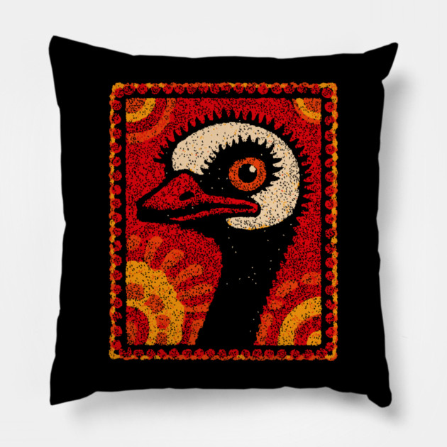 The Ostrich | A Modern Folk Art Portrait Pillow by TuncGK