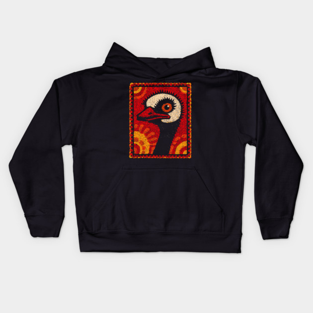 The Ostrich | A Modern Folk Art Portrait Kids Hoodie by TuncGK