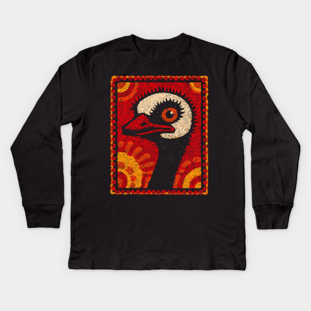 The Ostrich | A Modern Folk Art Portrait Kids Long Sleeve T-Shirt by TuncGK