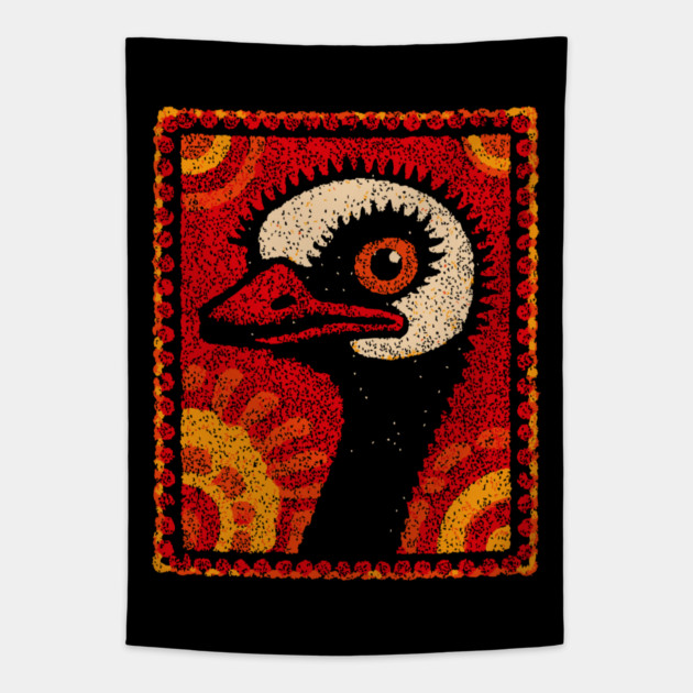The Ostrich | A Modern Folk Art Portrait Tapestry by TuncGK