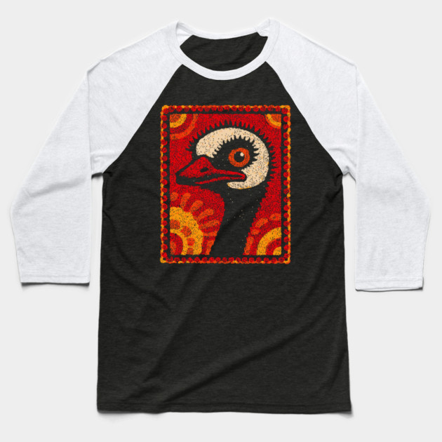 The Ostrich | A Modern Folk Art Portrait Baseball T-Shirt by TuncGK