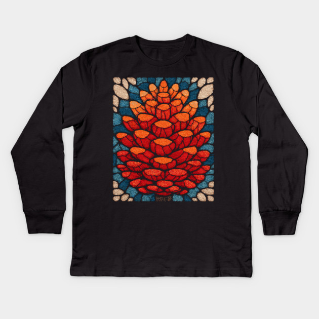 Sacred Pinecone | A Stained Glass Botanical Kids Long Sleeve T-Shirt by TuncGK