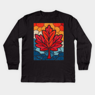 Stained Glass Maple Leaf | Autumnal Window Art Kids Long Sleeve T-Shirt