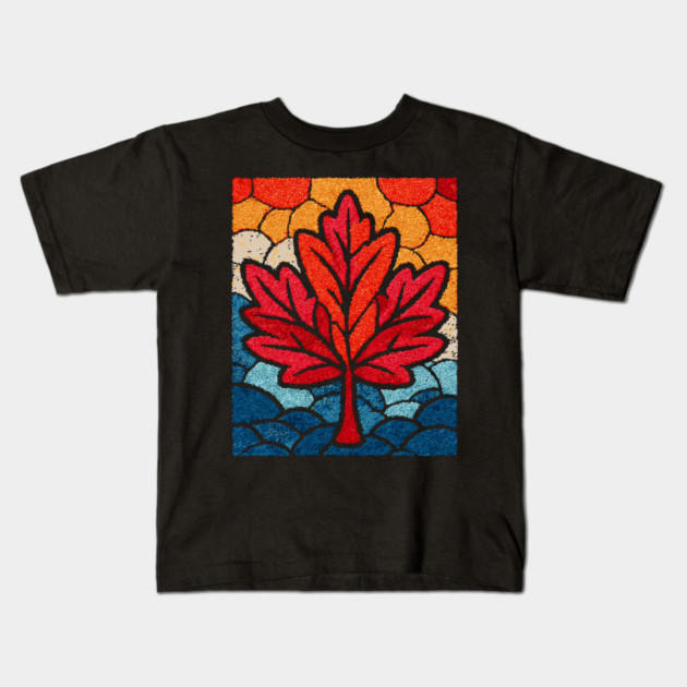Stained Glass Maple Leaf | Autumnal Window Art Kids T-Shirt by TuncGK