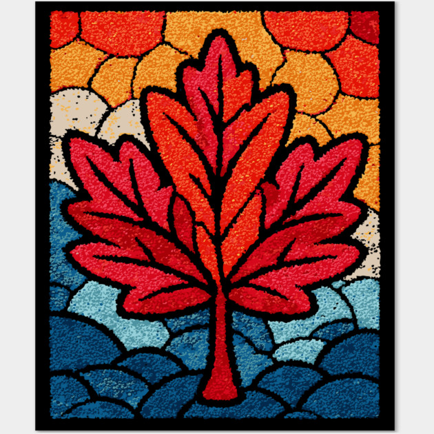 Stained Glass Maple Leaf | Autumnal Window Art Wall Art by TuncGK