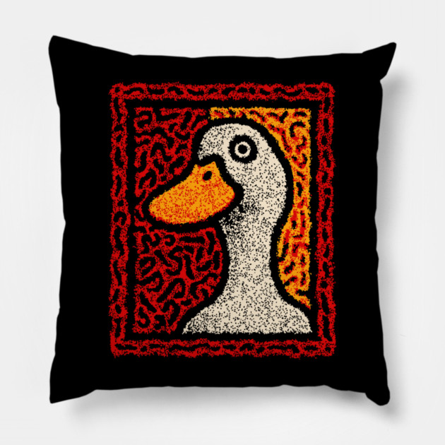 Outsider Art Duck | A Quirky Tapestry Portrait Pillow by TuncGK