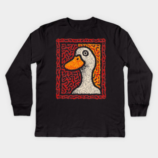 Outsider Art Duck | A Quirky Tapestry Portrait Kids Long Sleeve T-Shirt