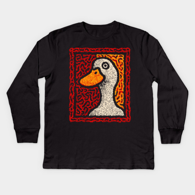 Outsider Art Duck | A Quirky Tapestry Portrait Kids Long Sleeve T-Shirt by TuncGK