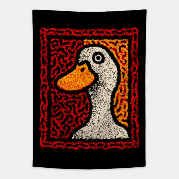 Outsider Art Duck | A Quirky Tapestry Portrait Tapestry by TuncGK