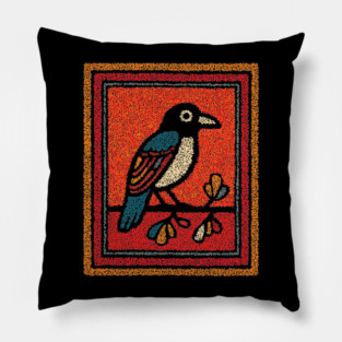 Blue Jay Folk Art | Tribal Messenger of Nature Pillow
