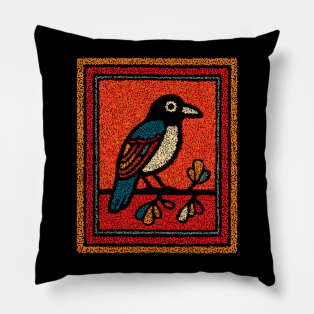 Blue Jay Folk Art | Tribal Messenger of Nature Pillow by TuncGK