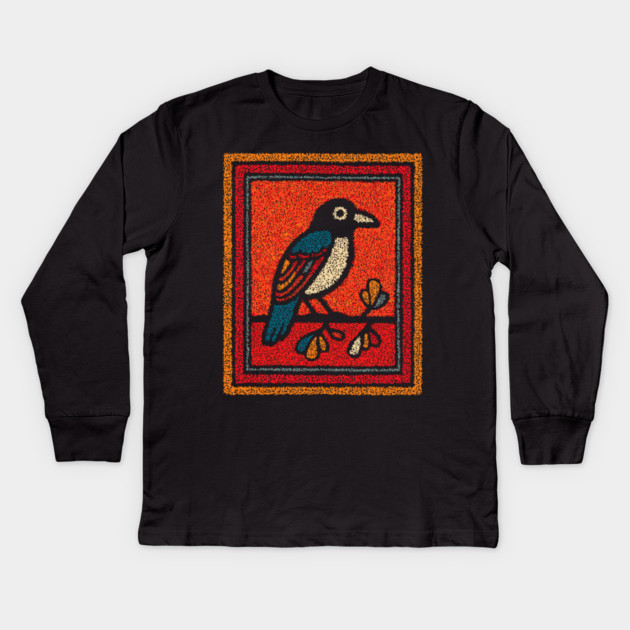 Blue Jay Folk Art | Tribal Messenger of Nature Kids Long Sleeve T-Shirt by TuncGK