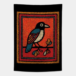 Blue Jay Folk Art | Tribal Messenger of Nature Tapestry