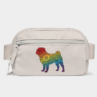 Floral Rainbow Pug – Decorative Dog Silhouette Bag