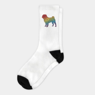 Floral Rainbow Pug – Decorative Dog Silhouette Socks