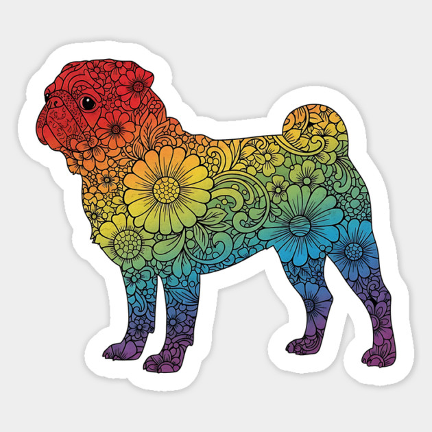 Floral Rainbow Pug – Decorative Dog Silhouette Magnet by Designed By Marty