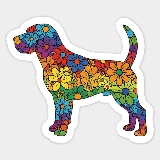 Floral Rainbow Beagle – Decorative Dog Silhouette Sticker by Designed By Marty