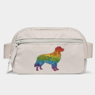 Floral Rainbow Golden Retriever – Peace & Love Dog Silhouette Bag