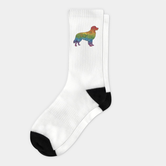 Floral Rainbow Golden Retriever – Peace & Love Dog Silhouette Socks by Designed By Marty