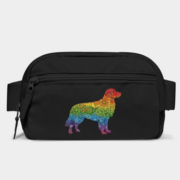 Floral Rainbow Golden Retriever – Peace & Love Dog Silhouette by Designed By Marty