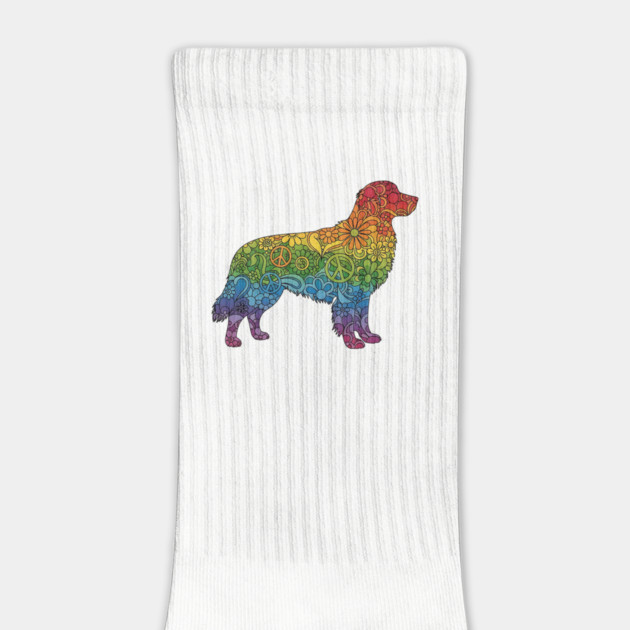 Floral Rainbow Golden Retriever – Peace & Love Dog Silhouette by Designed By Marty