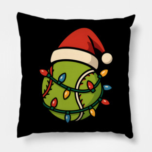 Christmas Baseball Funny Holiday Lights Santa Hat Graphic Pillow