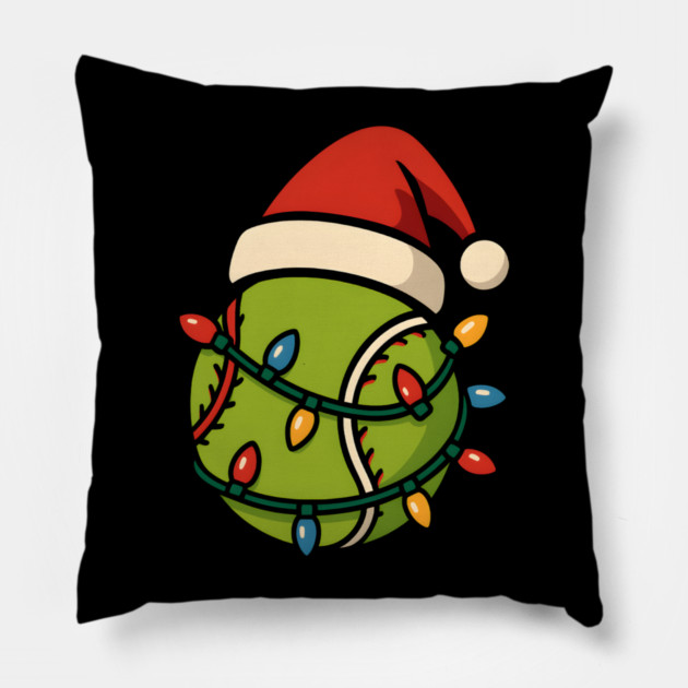 Christmas Baseball Funny Holiday Lights Santa Hat Graphic Pillow by MakerMind8.2