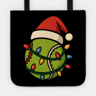Christmas Baseball Funny Holiday Lights Santa Hat Graphic Tote