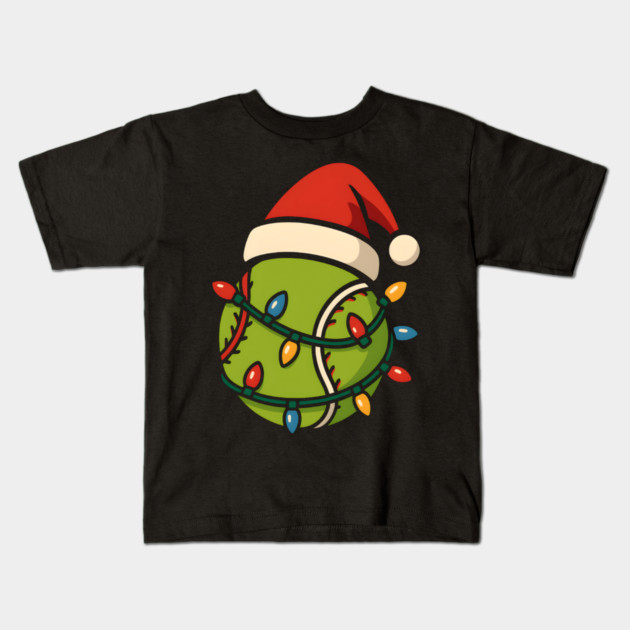 Christmas Baseball Funny Holiday Lights Santa Hat Graphic Kids T-Shirt by MakerMind8.2