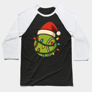 Christmas Baseball Funny Holiday Lights Santa Hat Graphic Baseball T-Shirt