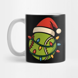 Christmas Baseball Funny Holiday Lights Santa Hat Graphic Mug
