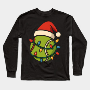 Christmas Baseball Funny Holiday Lights Santa Hat Graphic Long Sleeve T-Shirt