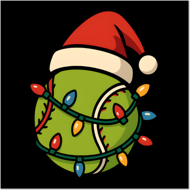 Christmas Baseball Funny Holiday Lights Santa Hat Graphic Wall Art by MakerMind8.2