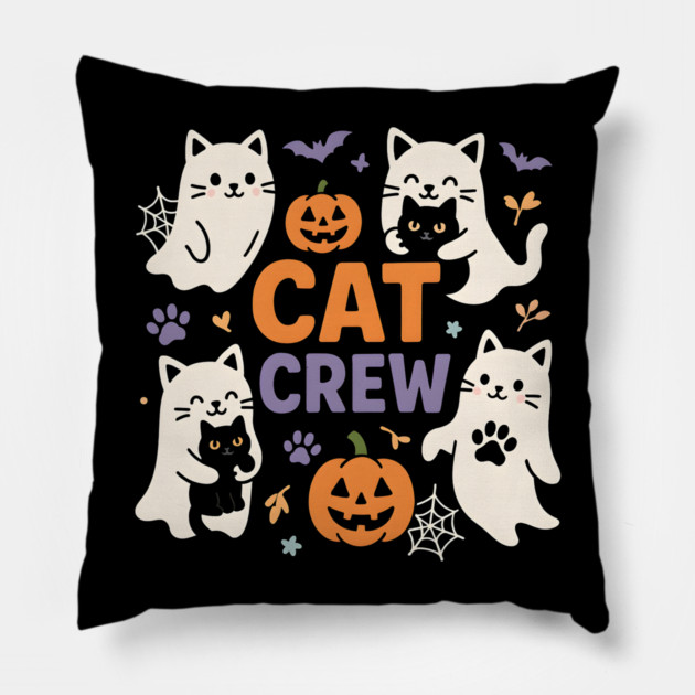 Cat Crew Halloween Ghost Cats Funny Pumpkin Graphic Pillow by MakerMind8.2