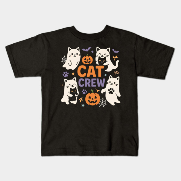 Cat Crew Halloween Ghost Cats Funny Pumpkin Graphic Kids T-Shirt by MakerMind8.2