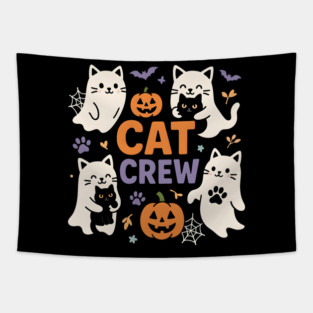 Cat Crew Halloween Ghost Cats Funny Pumpkin Graphic Tapestry