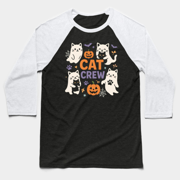 Cat Crew Halloween Ghost Cats Funny Pumpkin Graphic Baseball T-Shirt by MakerMind8.2