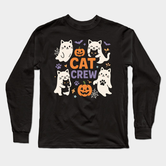 Cat Crew Halloween Ghost Cats Funny Pumpkin Graphic Long Sleeve T-Shirt by MakerMind8.2