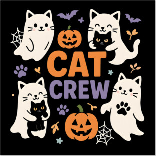 Cat Crew Halloween Ghost Cats Funny Pumpkin Graphic Posters and Art