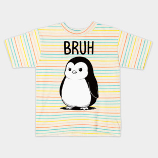 Cute Penguin Serving Big Bruh Energy fun design Kids T-Shirt
