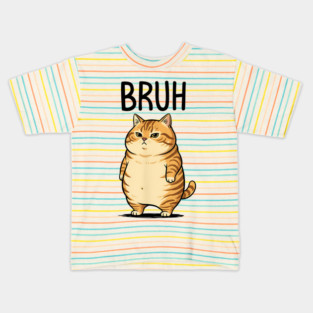 Cute Orange Cat Serving Big Bruh Energy fun design Kids T-Shirt