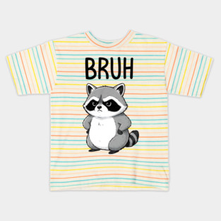 Cute Raccoon Serving Big Bruh Energy fun design Kids T-Shirt