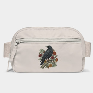Raven Perched On Floral Branch Nature Art Bag