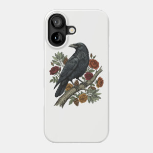 Raven Perched On Floral Branch Nature Art Phone Case