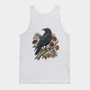 Raven Perched On Floral Branch Nature Art Tank Top
