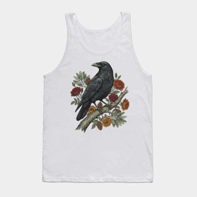 Raven Perched On Floral Branch Nature Art Tank Top by BirdsnStuff